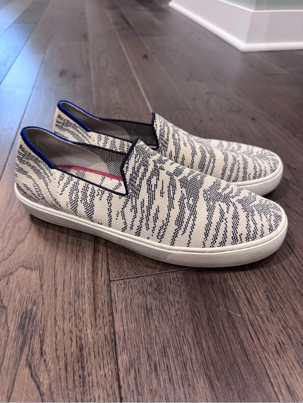 Rothy's Women's Original SlipOn sneakers in Cream and Black Tiger Print